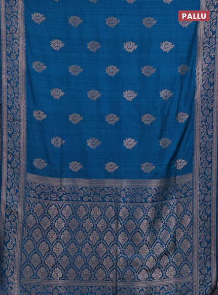 Semi soft silk saree cs blue with floral zari woven buttas and zari woven border