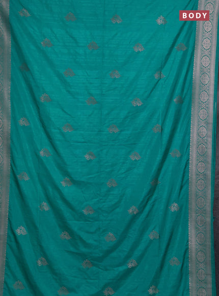 Semi soft silk saree teal blue with zari woven buttas and zari woven border