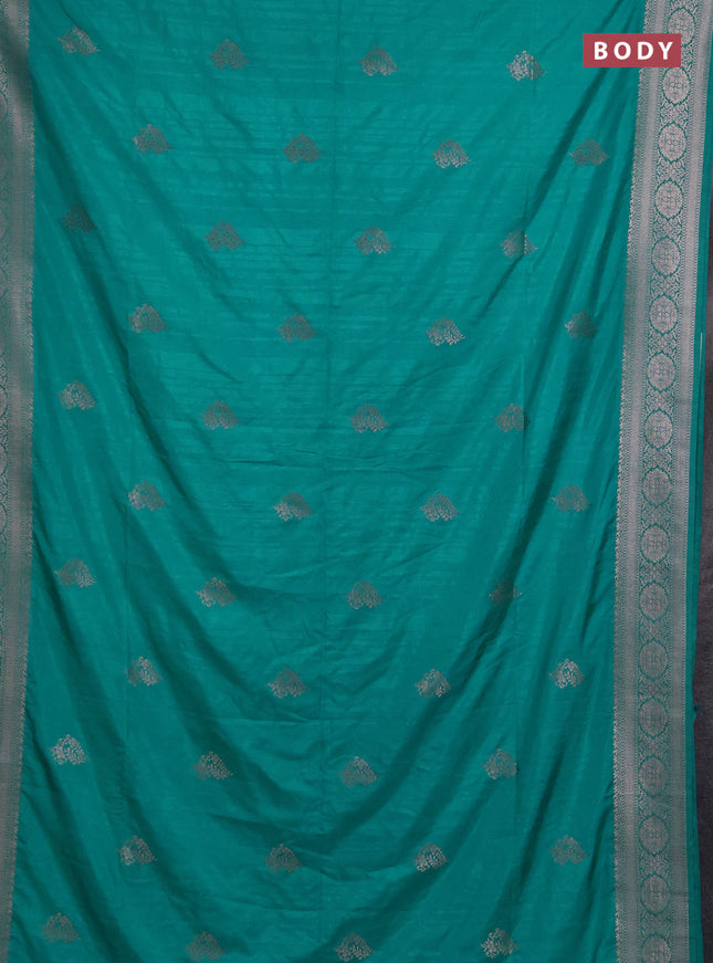 Semi soft silk saree teal blue with zari woven buttas and zari woven border