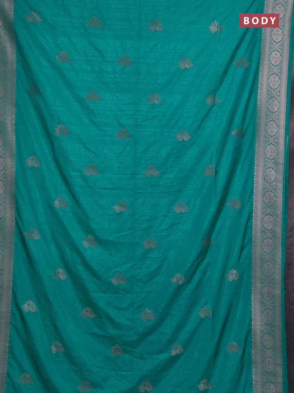 Semi soft silk saree teal blue with zari woven buttas and zari woven border