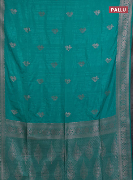 Semi soft silk saree teal blue with zari woven buttas and zari woven border