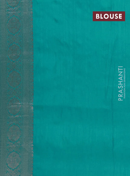 Semi soft silk saree teal blue with zari woven buttas and zari woven border