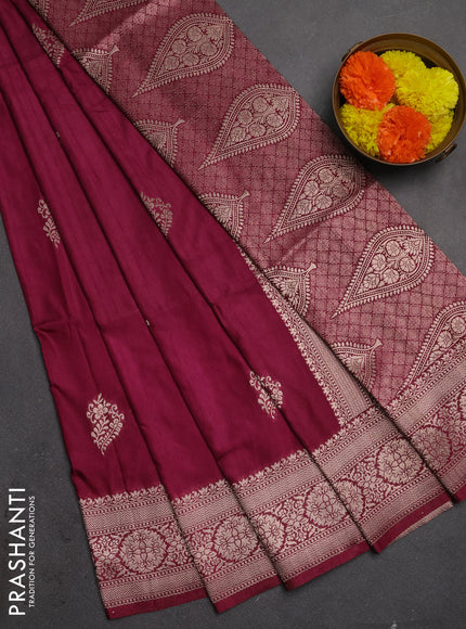 Semi soft silk saree wine shade with zari woven buttas and zari woven border