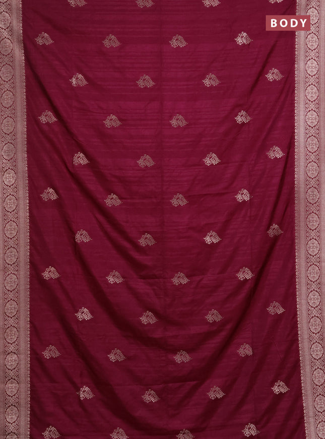 Semi soft silk saree wine shade with zari woven buttas and zari woven border