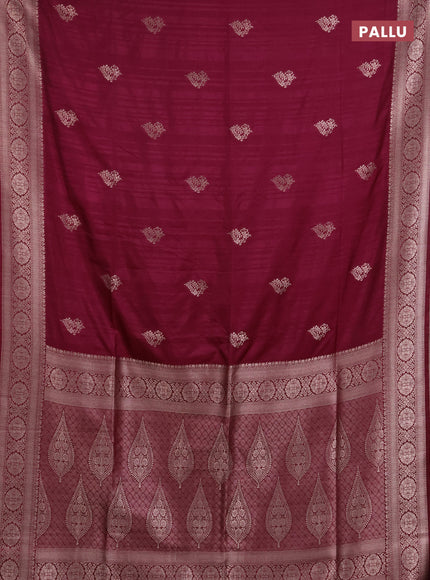 Semi soft silk saree wine shade with zari woven buttas and zari woven border