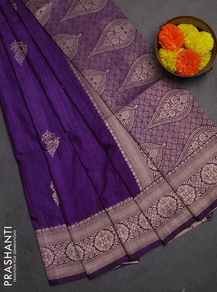 Semi soft silk saree purple with zari woven buttas and zari woven border