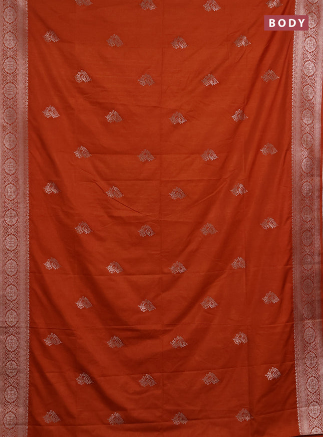 Semi soft silk saree rust shade with zari woven buttas and zari woven border