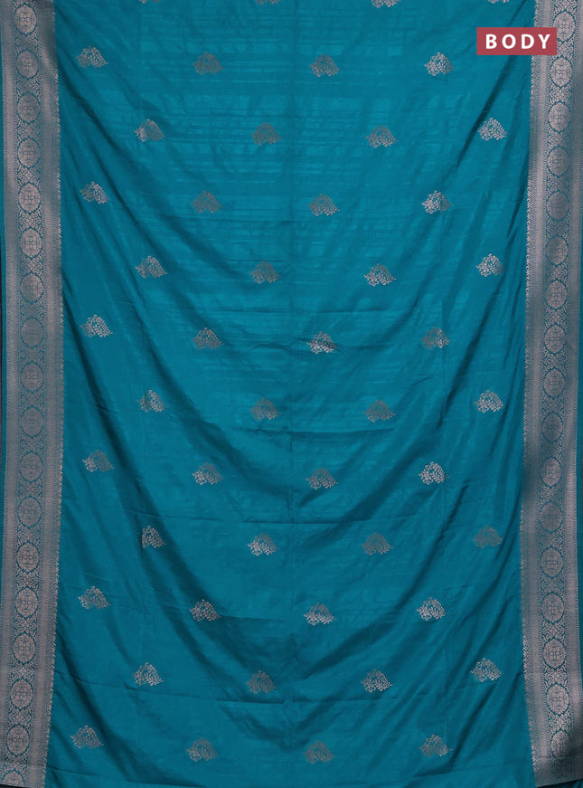 Semi soft silk saree teal blue with zari woven buttas and zari woven border