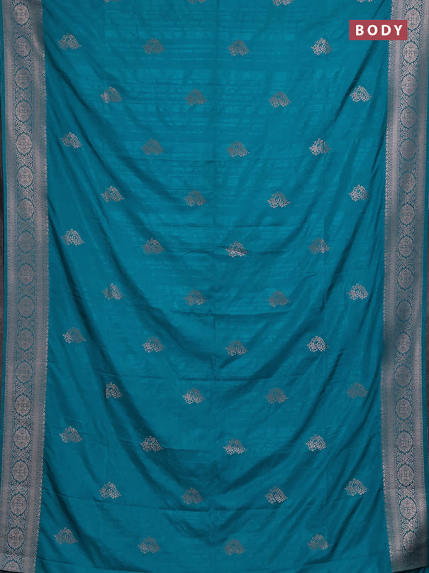 Semi soft silk saree teal blue with zari woven buttas and zari woven border