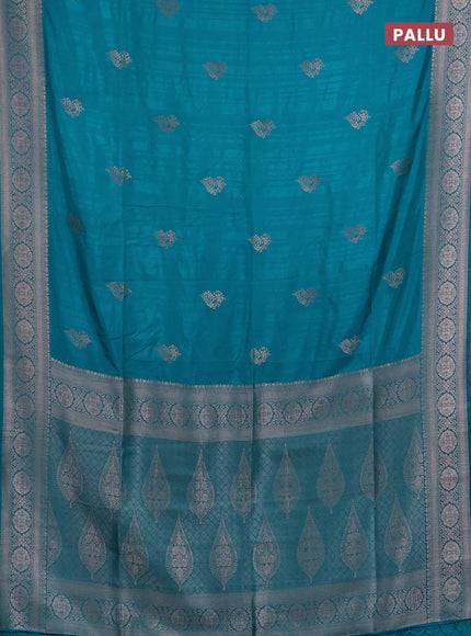 Semi soft silk saree teal blue with zari woven buttas and zari woven border