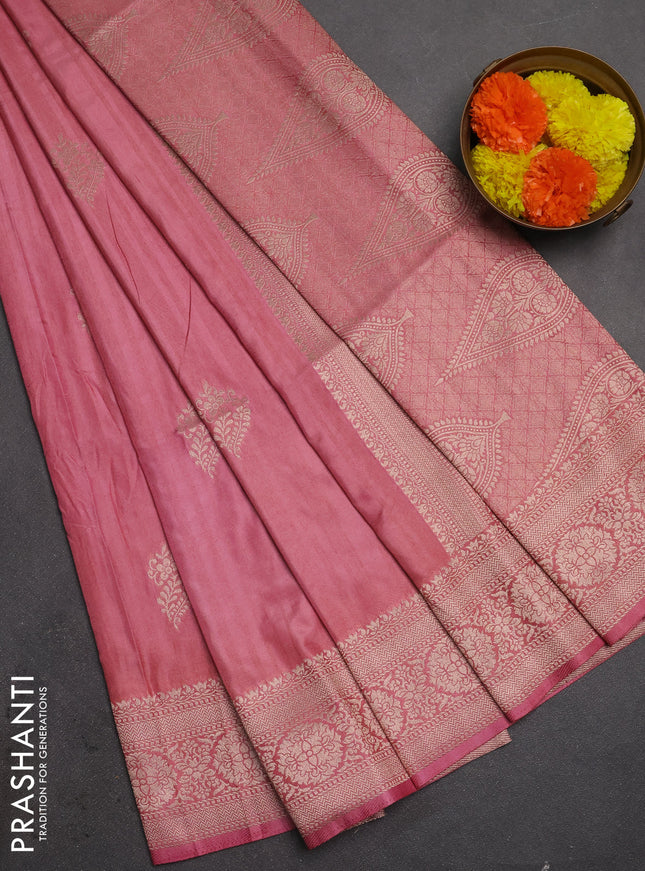 Semi soft silk saree dark peach with zari woven buttas and zari woven border