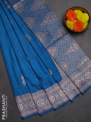 Semi soft silk saree peacock blue with zari woven buttas and zari woven border