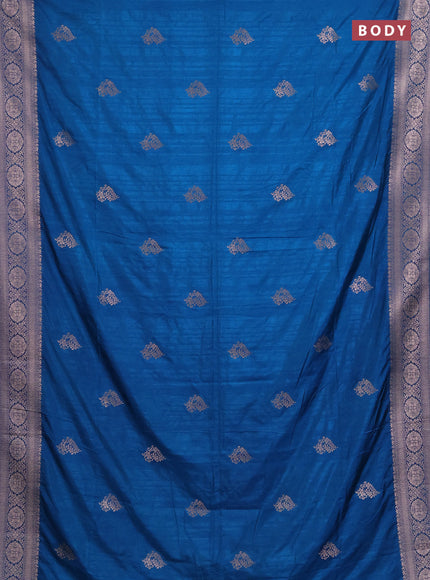 Semi soft silk saree peacock blue with zari woven buttas and zari woven border