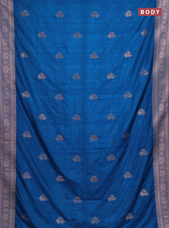 Semi soft silk saree peacock blue with zari woven buttas and zari woven border