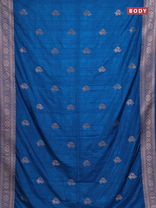Semi soft silk saree peacock blue with zari woven buttas and zari woven border