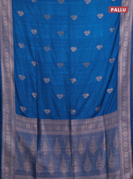 Semi soft silk saree peacock blue with zari woven buttas and zari woven border