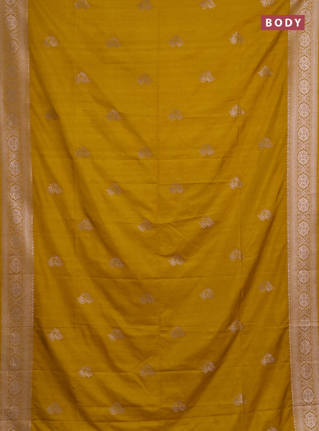 Semi soft silk saree mustard yellow with zari woven buttas and zari woven border
