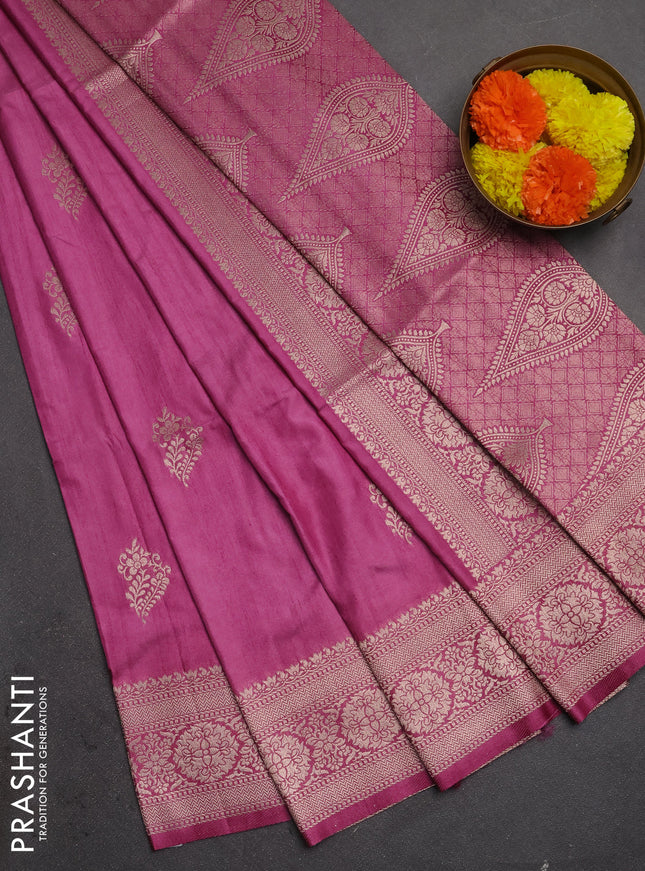 Semi soft silk saree onion pink with zari woven buttas and zari woven border