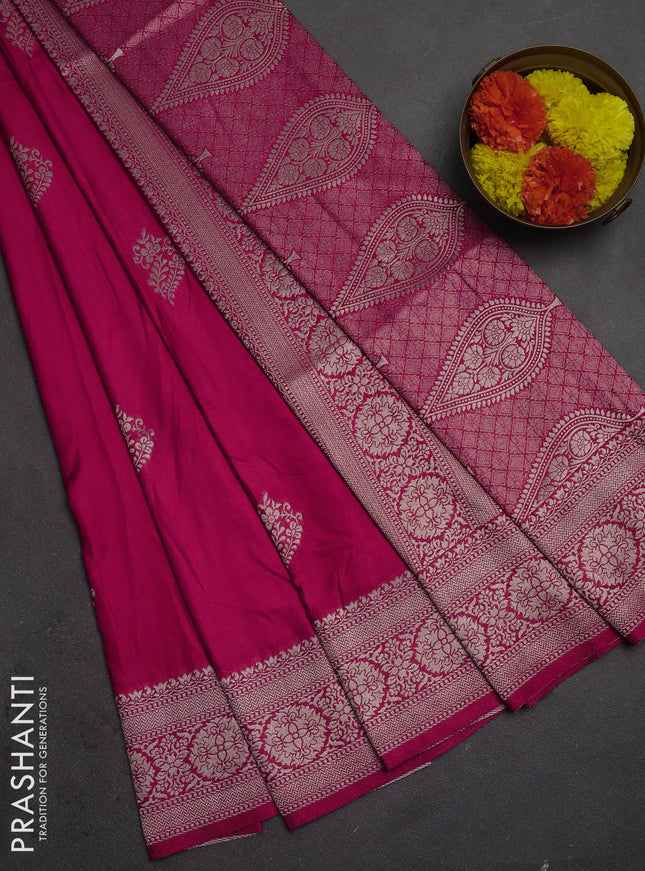 Semi soft silk saree pink with zari woven buttas and zari woven border