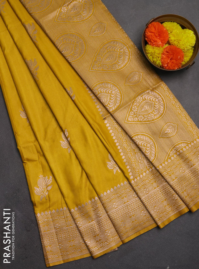 Semi soft silk saree mustard yellow with zari woven buttas and zari woven border