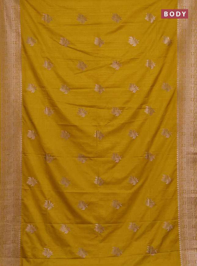 Semi soft silk saree mustard yellow with zari woven buttas and zari woven border