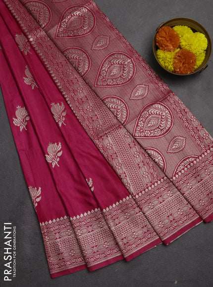 Semi soft silk saree pink with zari woven buttas and zari woven border