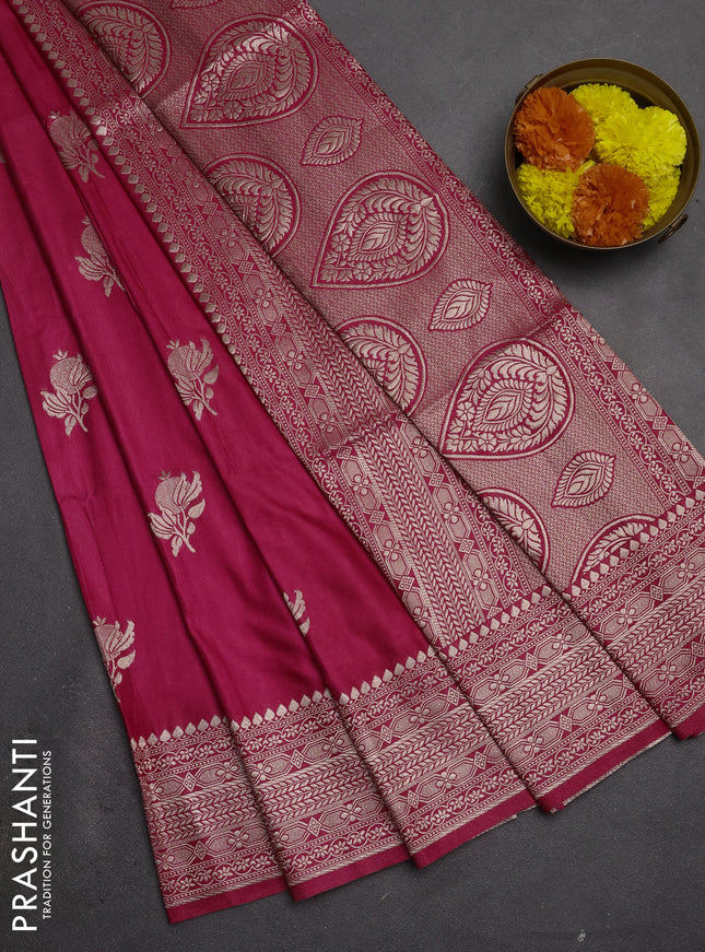 Semi soft silk saree pink with zari woven buttas and zari woven border