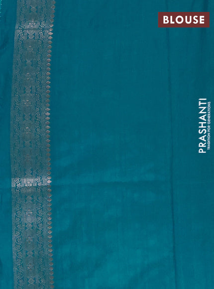 Semi soft silk saree teal blue shade with zari woven buttas and zari woven border