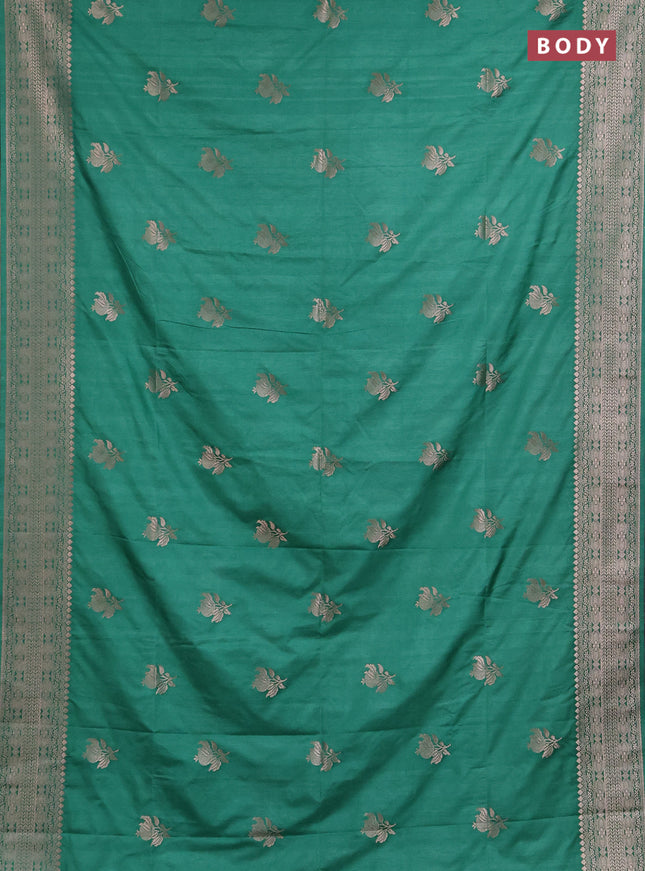 Semi soft silk saree pastel green with zari woven buttas and zari woven border