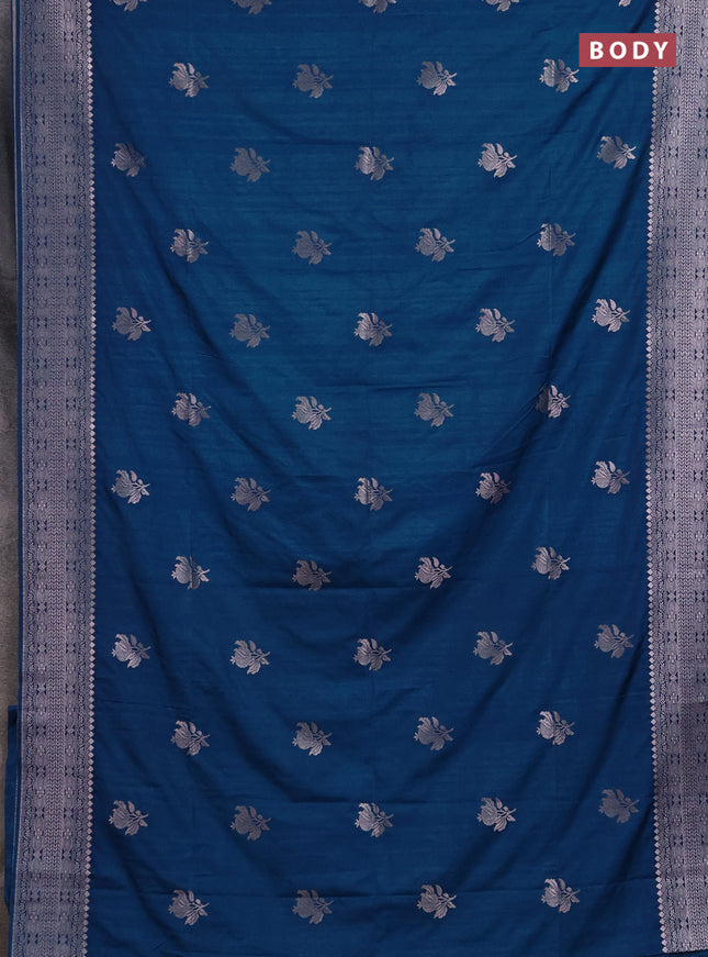 Semi soft silk saree peacock blue with zari woven buttas and zari woven border