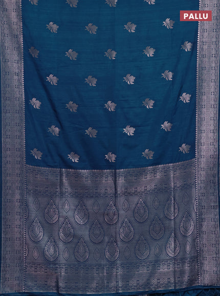 Semi soft silk saree peacock blue with zari woven buttas and zari woven border