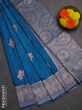 Semi soft silk saree peacock blue with zari woven buttas and zari woven border
