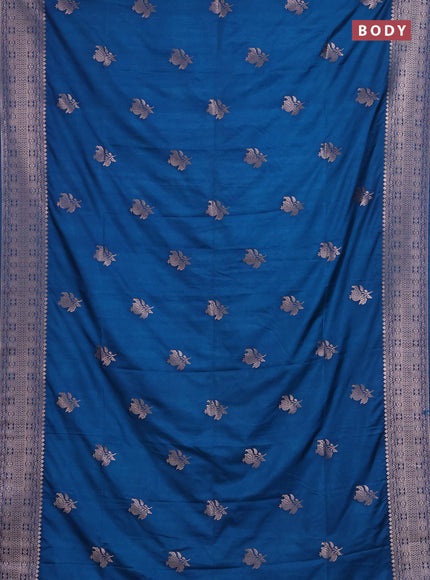 Semi soft silk saree peacock blue with zari woven buttas and zari woven border