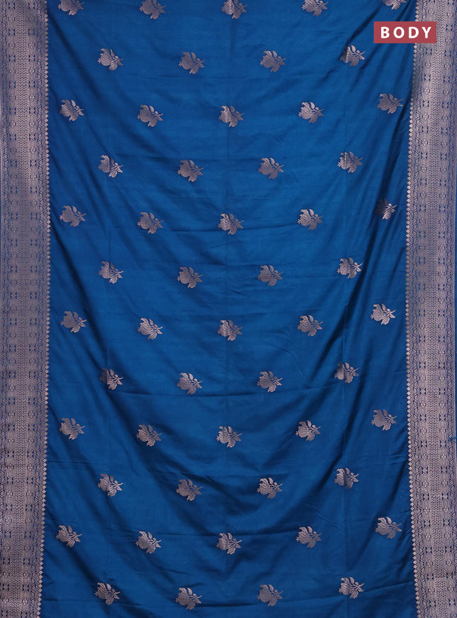 Semi soft silk saree peacock blue with zari woven buttas and zari woven border