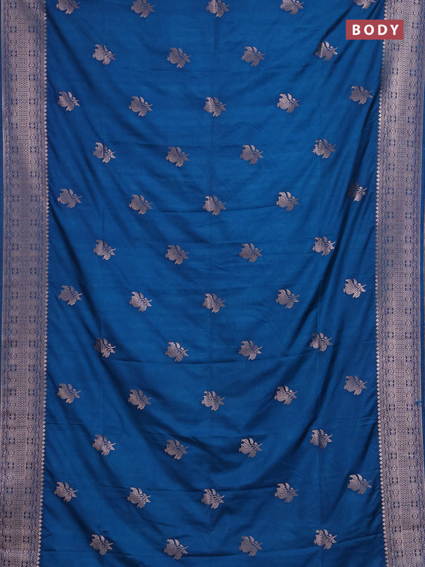 Semi soft silk saree peacock blue with zari woven buttas and zari woven border