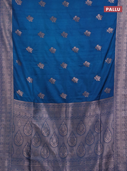Semi soft silk saree peacock blue with zari woven buttas and zari woven border