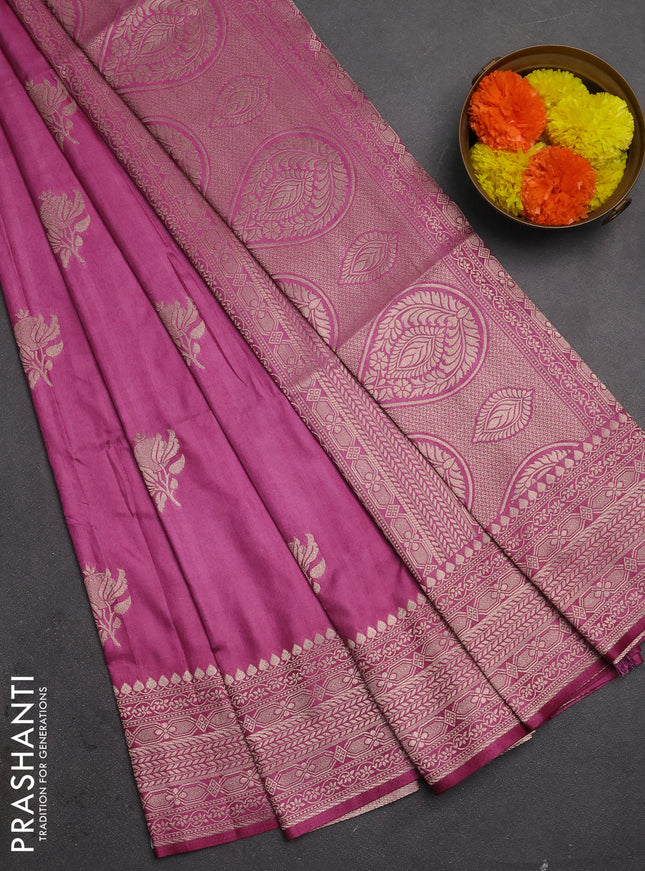 Semi soft silk saree onion pink with zari woven buttas and zari woven border