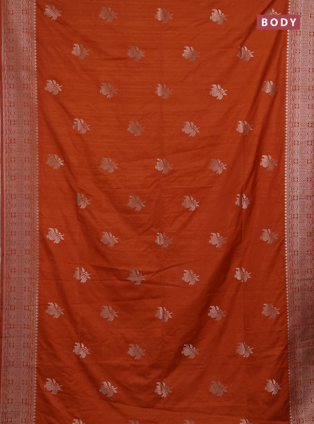 Semi soft silk saree rust shade with zari woven buttas and zari woven border