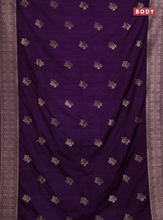 Semi soft silk saree deep purple with zari woven buttas and zari woven border