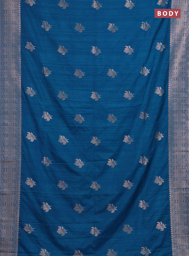 Semi soft silk saree cs blue with zari woven buttas and zari woven border