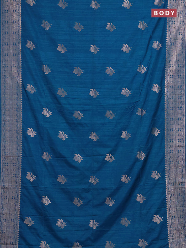 Semi soft silk saree cs blue with zari woven buttas and zari woven border