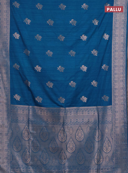 Semi soft silk saree cs blue with zari woven buttas and zari woven border