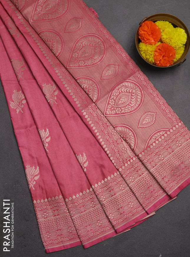 Semi soft silk saree dark peach with zari woven buttas and zari woven border