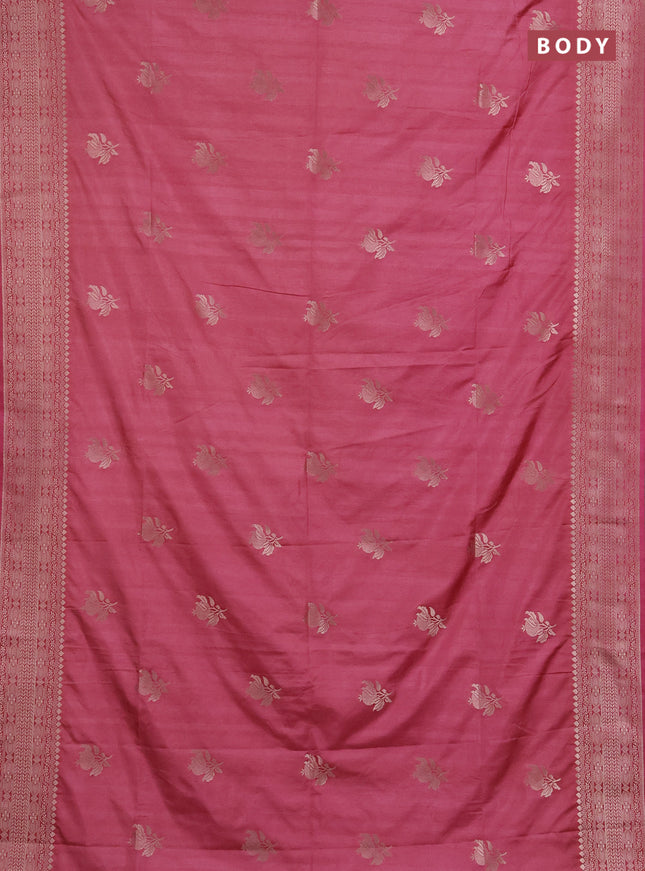 Semi soft silk saree dark peach with zari woven buttas and zari woven border