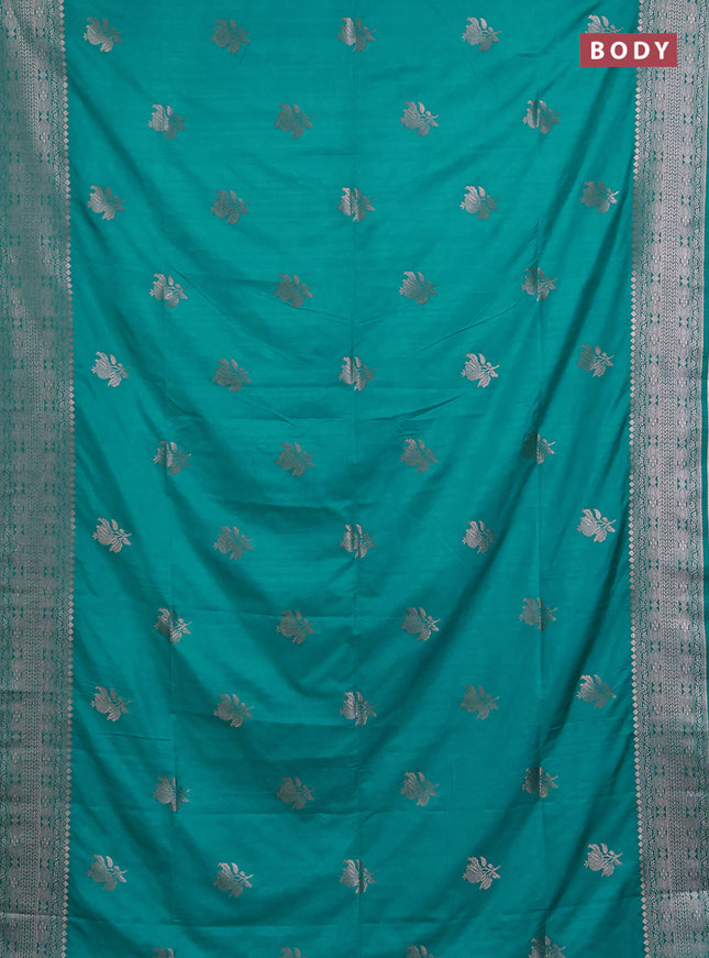 Semi soft silk saree teal blue with zari woven buttas and zari woven border
