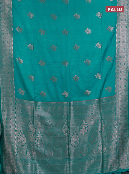 Semi soft silk saree teal blue with zari woven buttas and zari woven border