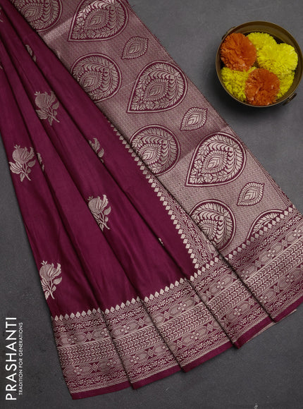 Semi soft silk saree deep maroon with zari woven buttas and zari woven border