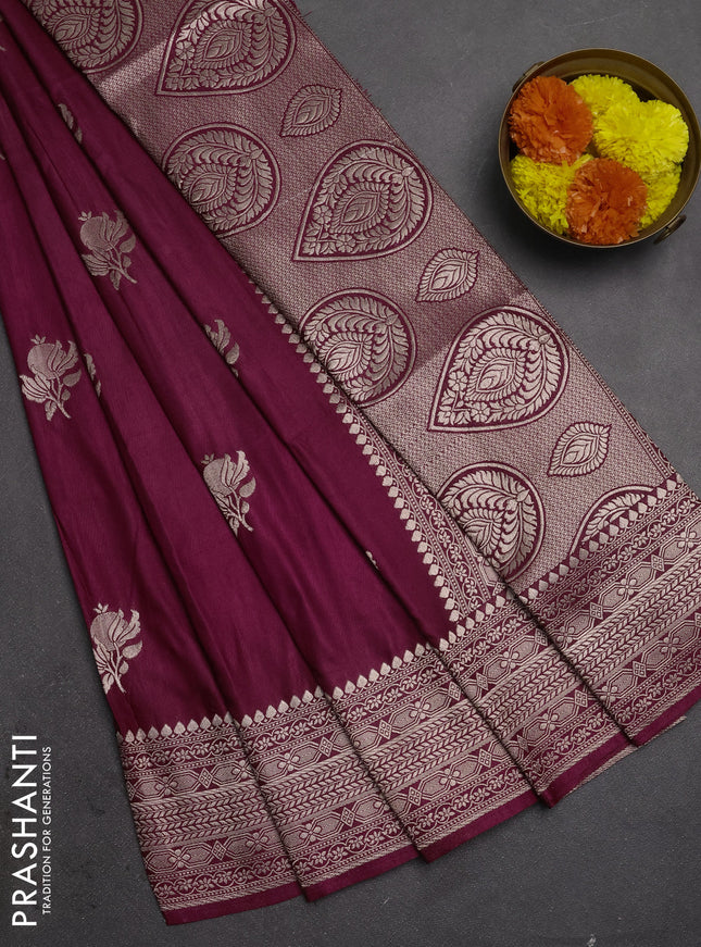 Semi soft silk saree deep maroon with zari woven buttas and zari woven border
