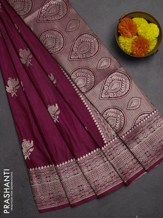 Semi soft silk saree deep maroon with zari woven buttas and zari woven border
