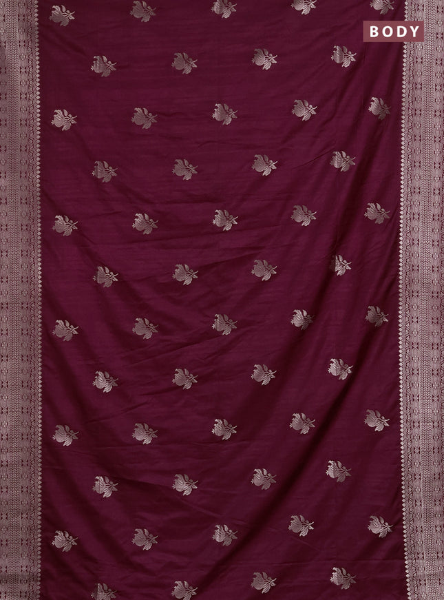 Semi soft silk saree deep maroon with zari woven buttas and zari woven border
